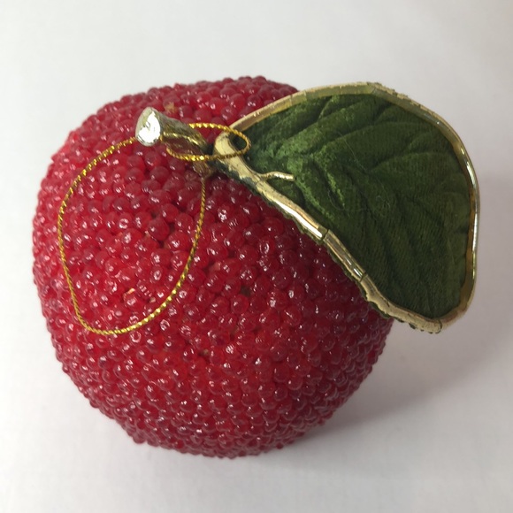 Lot of 3 Faux Beaded Bubbled Red Apple Decorations Ornaments 4 inch Tall - Picture 3 of 5